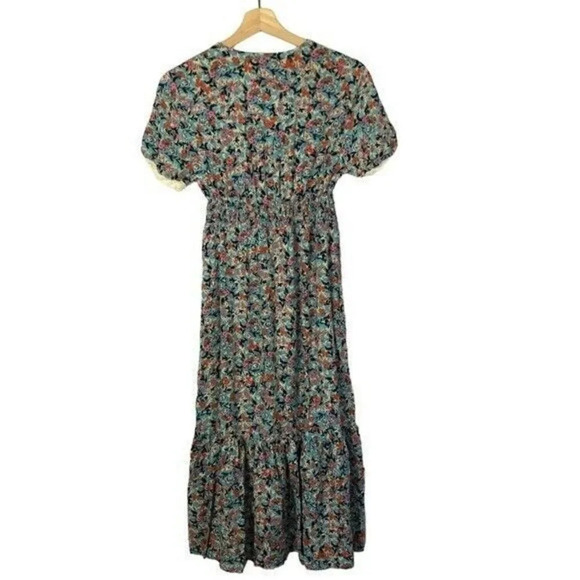 Zara Blue Floral Short Sleeve Peasant Midi Dress L - Picture 3 of 5